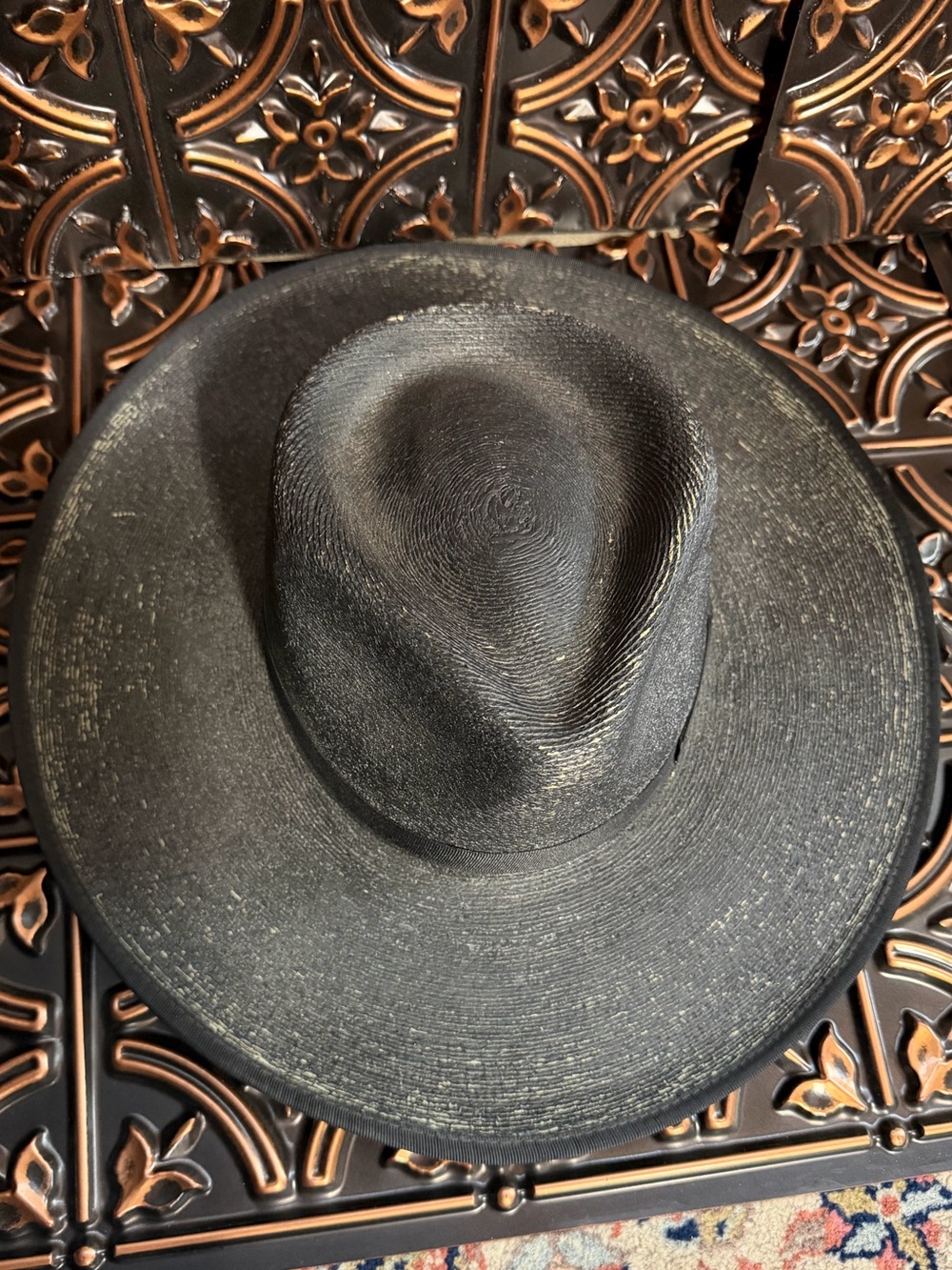 Brixton Wide-Brim Black Straw Fedora Hat